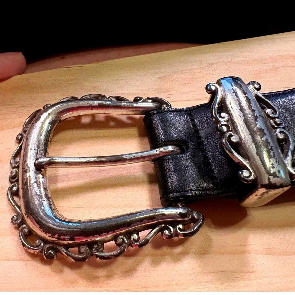 Brighton Leather Belt Women Small Black Good Western Filigree Silver Hardware